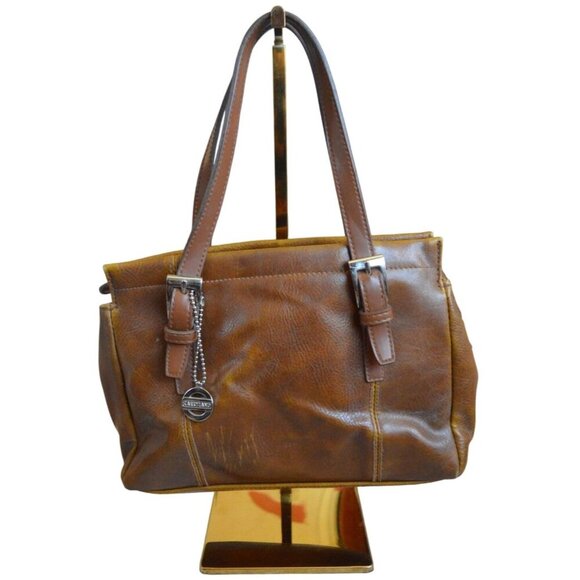 Vintage Y2K Carryland Small Brown Leather Bag Bohemian Rustic Western Casual - Picture 1 of 12